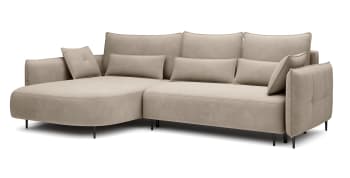 OBLIVIO - Ecksofa mit Veloursbezug, Hellbeige, linksseitig