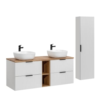 Adriel - Ensemble meuble vasques et colonne stratifiés blanc
