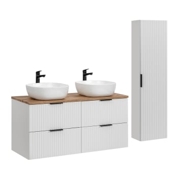 Adriel - Ensemble meuble vasques 120cm et colonne stratifiés blanc