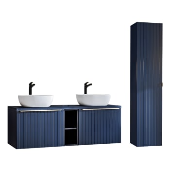 Éros - Ensemble meuble vasques et colonne stratifiés bleu