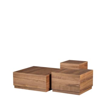 Pim - Lot de 3 tables basses en bois foncé