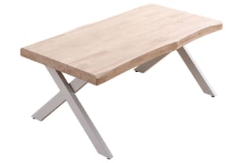Kamila - Table basse rehaussable bois et acier blanc L120