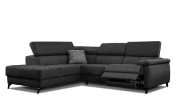 Taunus - Le canapé d'angle gauche 5 places noir avec une relaxation