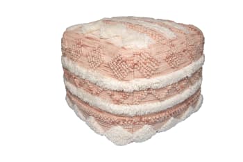 BOHIST - Pouf aus Wolle 50 x 45 cm, Rosa / Creme