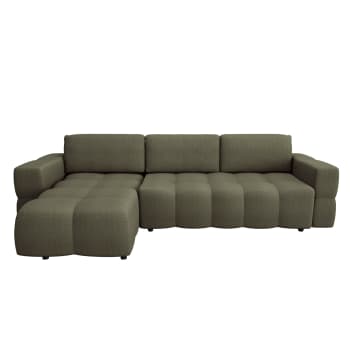 Gabriel - Canapé d'angle gauche convertible coffre tissu tramé vert 286cm