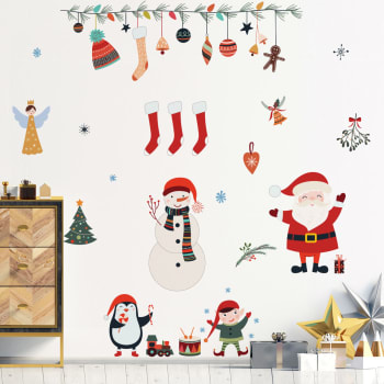 Sticker Noël père noël et éléments de noël 30 x 40 cm