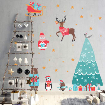 Stickers Noël animaux joyeux 105 x 70 cm