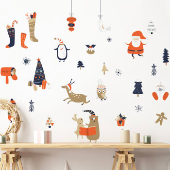 Stickers Noël père noël et ses animaux 120 x 130 cm