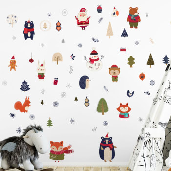 Stickers Noël animaux de la forêt du réveillon 50 x 55 cm