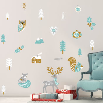 Stickers Noël cerf et renard scandinave 100 x 115 cm