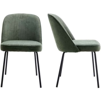 Olden - Lot de 2 chaises de salon en velours côtelé vert, piètement noir