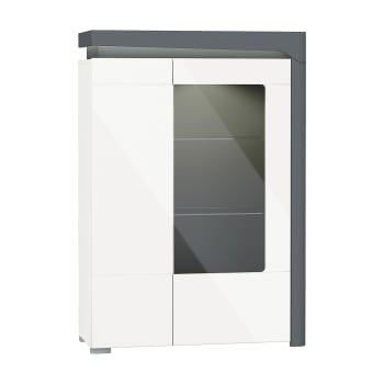 Teo - Vaisselier 2 portes droite LED inclus stratifiés blanc et gris
