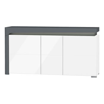 Teo - Buffet 3 portes LED inclus stratifiés blanc et gris