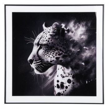 Cadre et photo d'art noir et blanc léopard verre noir