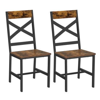 Chaises de salle à manger lot 2 effet bois marron rustique et noir