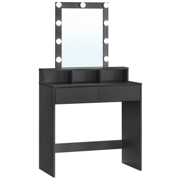 Coiffeuse miroir 2 tiroirs et 3 compartiments style moderne noir