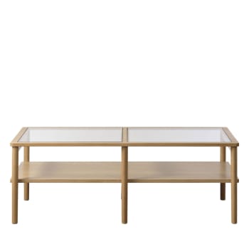 Cahir - Table basse en verre trempé et bois 120x60cm bois clair