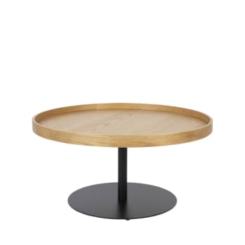 Yuri - Table basse ronde en bois et métal D70cm bois clair