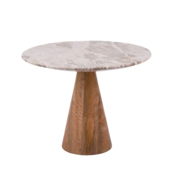 Force - Table d’appoint en bois et marbre ø40cm - Brun