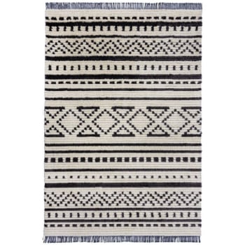 Sabri - Tapis doux motifs berbères noirs sur fond blanc 120 x 170