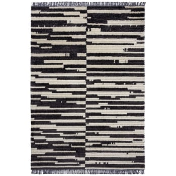 Lina - Tapis doux motifs géométriques noirs et blancs 160 x 230