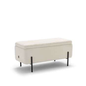 Kos - Banc coffre en tissu bouclette et métal L100cm blanc