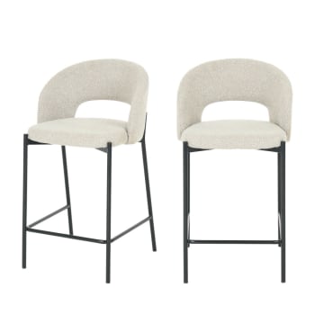 Soren - Lot de 2 chaises de bar en tissu bouclette et métal 65cm écru chiné