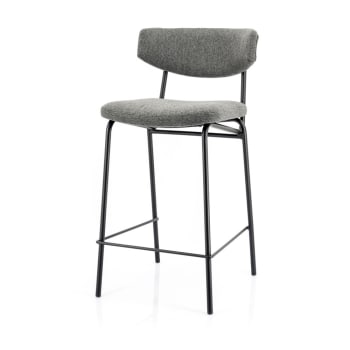 Crockett - Lot de 2 chaises de bar en tissu et métal H66cm gris foncé