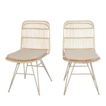 Uyuni - Lot de 2 chaises design en rotin pieds beiges