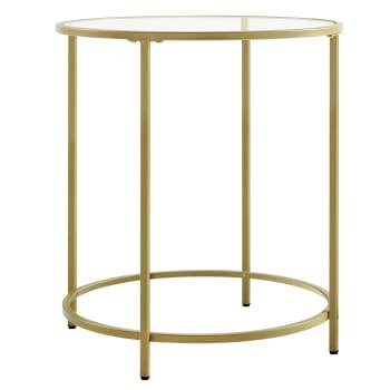 Table d’appoint ronde en verre trempé doré métallique et transparent