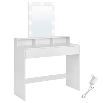 Coiffeuse miroir 2 tiroirs et 3 compartiments style moderne blanc