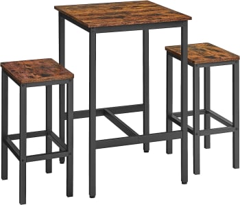 Table à manger avec 2 bancs effet bois marron rustique et noir