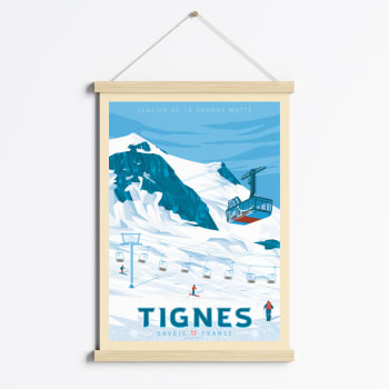 Affiche Tignes France + Cadre Magnétique (Bois) 50x70 cm