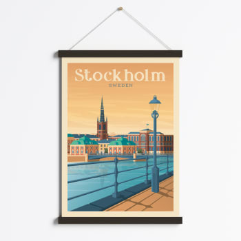 Affiche Stockholm Suède + Cadre Magnétique (Bois Noir) 50x70 cm