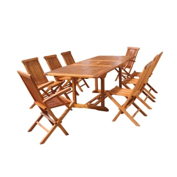 Lubok - Table rectangulaire 6 chaises et 2 fauteuils en teck huilé