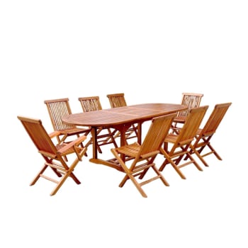 Lubok - Table de jardin ovale 6 chaises et 2 fauteuils en teck huilé