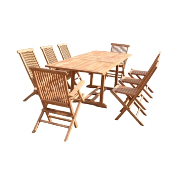 Kajang - Table de jardin rectangulaire 6 chaises 2 fauteuils en teck