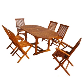 Lubok - Salon de jardin Teck huilé 6 pers - Table ovale 4 chaises 2 fauteuils