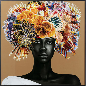 Flower Hair - Glasbild, mehrfarbig, schwarzer Rahmen, 120x120cm