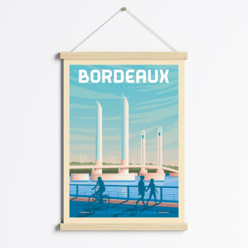 Affiche Bordeaux France + Cadre Magnétique (Bois) 50x70 cm