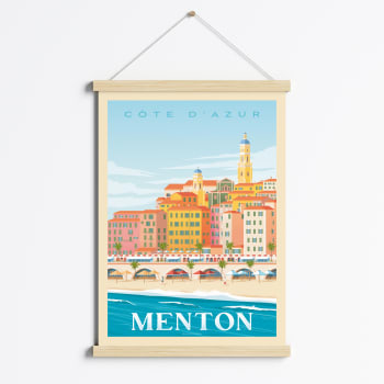 Affiche Menton France + Cadre Magnétique (Bois) 50x70 cm