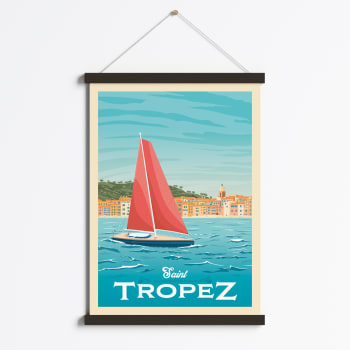 Affiche Saint-Tropez France + Cadre Magnétique (Bois Noir) 50x70 cm