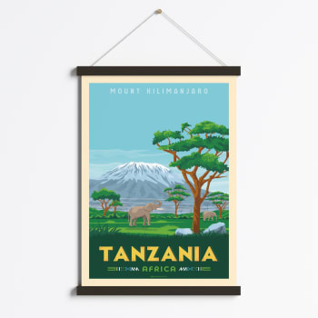 Affiche Tanzanie Afrique + Cadre Magnétique (Bois Noir) 50x70 cm