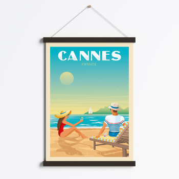 Affiche Cannes France + Cadre Magnétique (Bois Noir) 50x70 cm