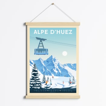 Affiche Alpe d'Huez France + Cadre Magnétique (Bois) 50x70 cm