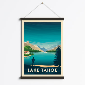 Affiche Lake Tahoe Etats-Unis + Cadre Magnétique (Bois Noir) 50x70 cm