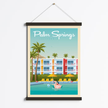 Affiche Palm Springs Saguaro + Cadre Magnétique (Bois Noir) 50x70 cm