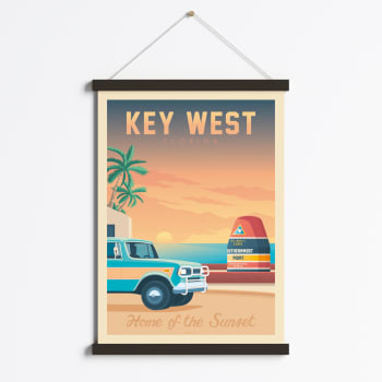 Affiche Key West Floride + Cadre Magnétique (Bois Noir) 50x70 cm