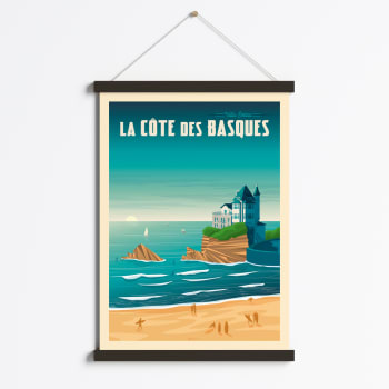 Affiche Biarritz France + Cadre Magnétique (Bois Noir) 50x70 cm