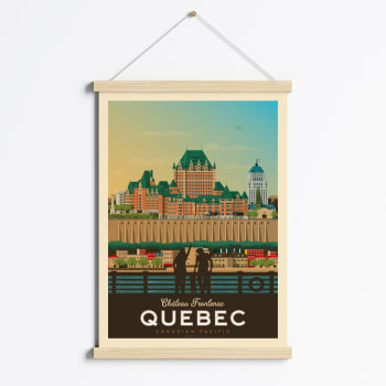 Affiche Québec Canada + Cadre Magnétique (Bois) 50x70 cm
